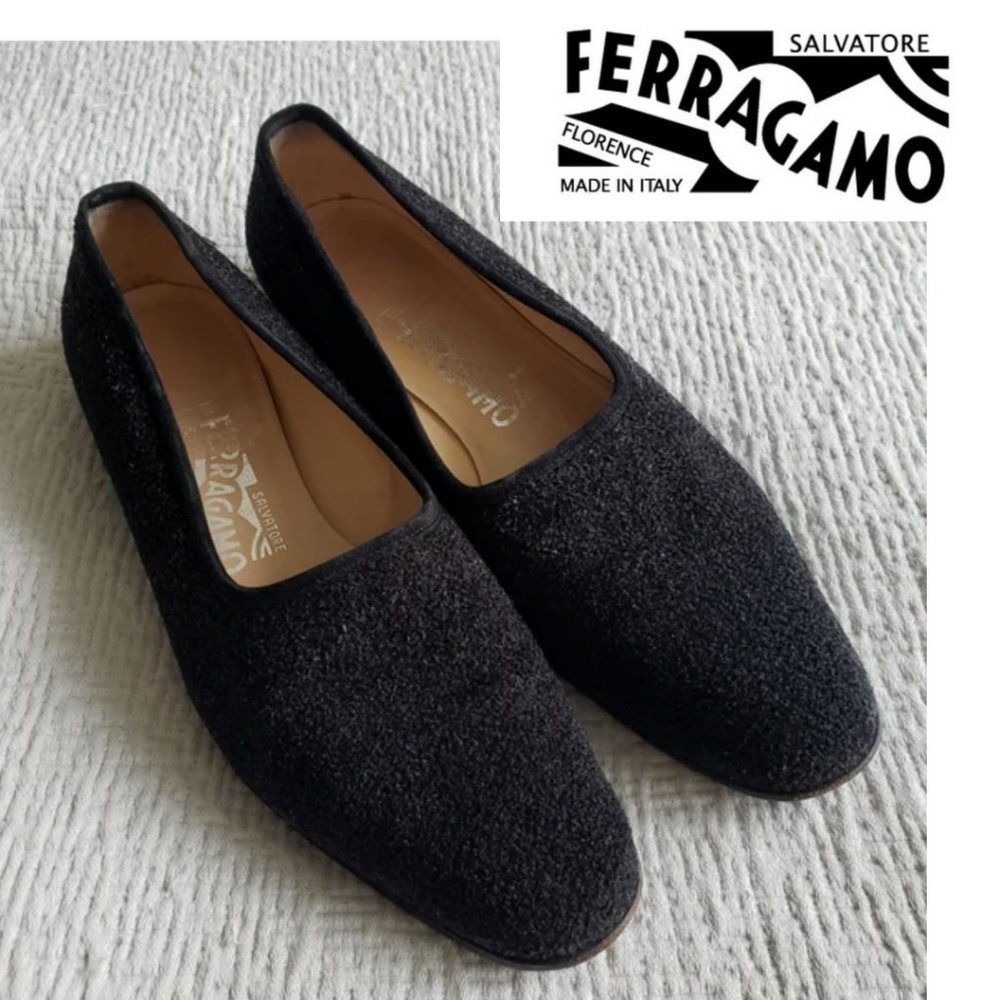 Salvatore Ferragamo Women's Black Wool Shoes Size 8.5